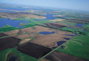 Aerial view of prairie pothole region in northeastern South Dakota.