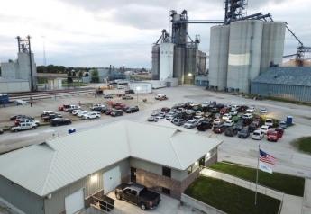 Frozen 2 was projected onto the grain elevator at Landus Cooperative in Jefferson, Iowa, for 110 parked cars. 