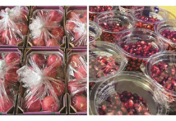 StePac's Xtend liners (left), are used on whole pomegranates, and Xgo lidding films extend the shelf life of arils.