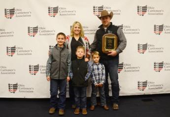 Luke Vollborn was recognized as the Ohio Cattlemen’s Association Young Cattleman of the Year. He was joined by his wife, Courtney and their sons Bryceton, 9, Colton, 6, and Hudson, 3. Not pictured is 1-year-old daughter, Emily.