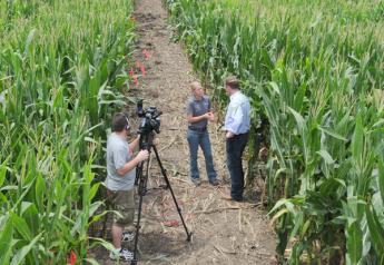 Associate Field Agronomist Missy Bauer is interviewed by Clinton Griffiths, AgDay host, during a taping for Corn College Tv.