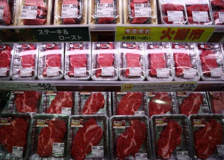 Packs of beef imported from Australia at an Aeon supermarket in Chiba, Japan.