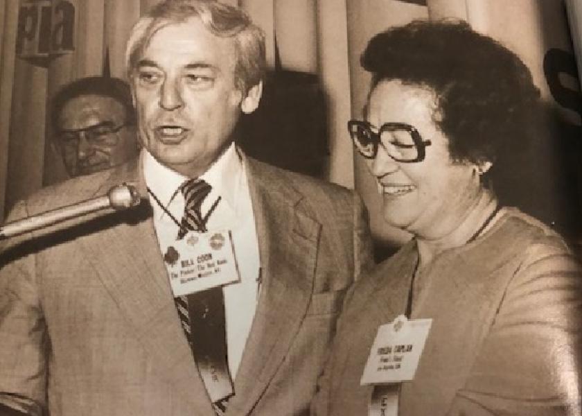  Bill Coon of The Packer presents Frieda Caplan with The Packer's Produce Marketer of the Year award at the 1979 Produce Marketing Association Convention.