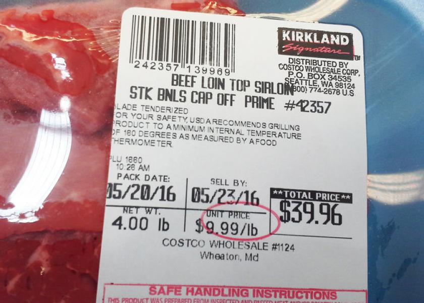 Beef top sirloin label.