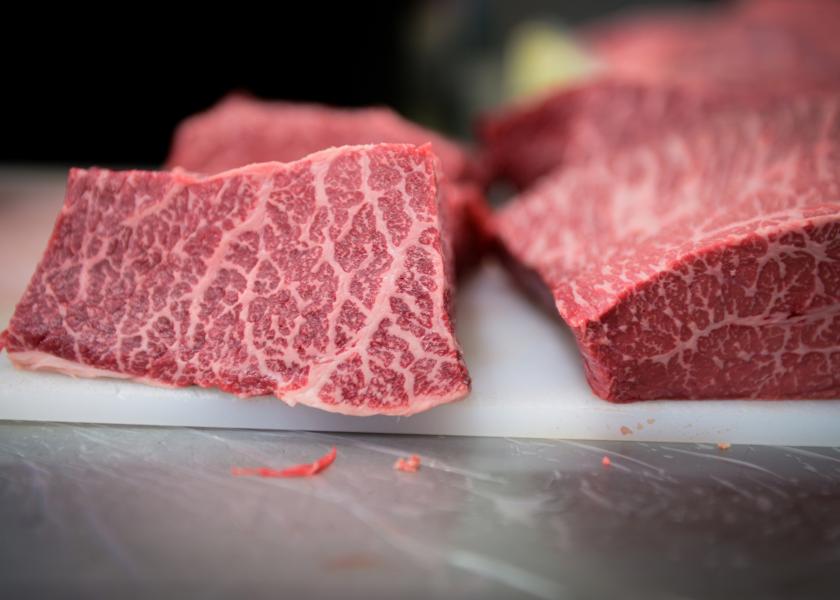 Marbling of the Kampo Wagyu beef.